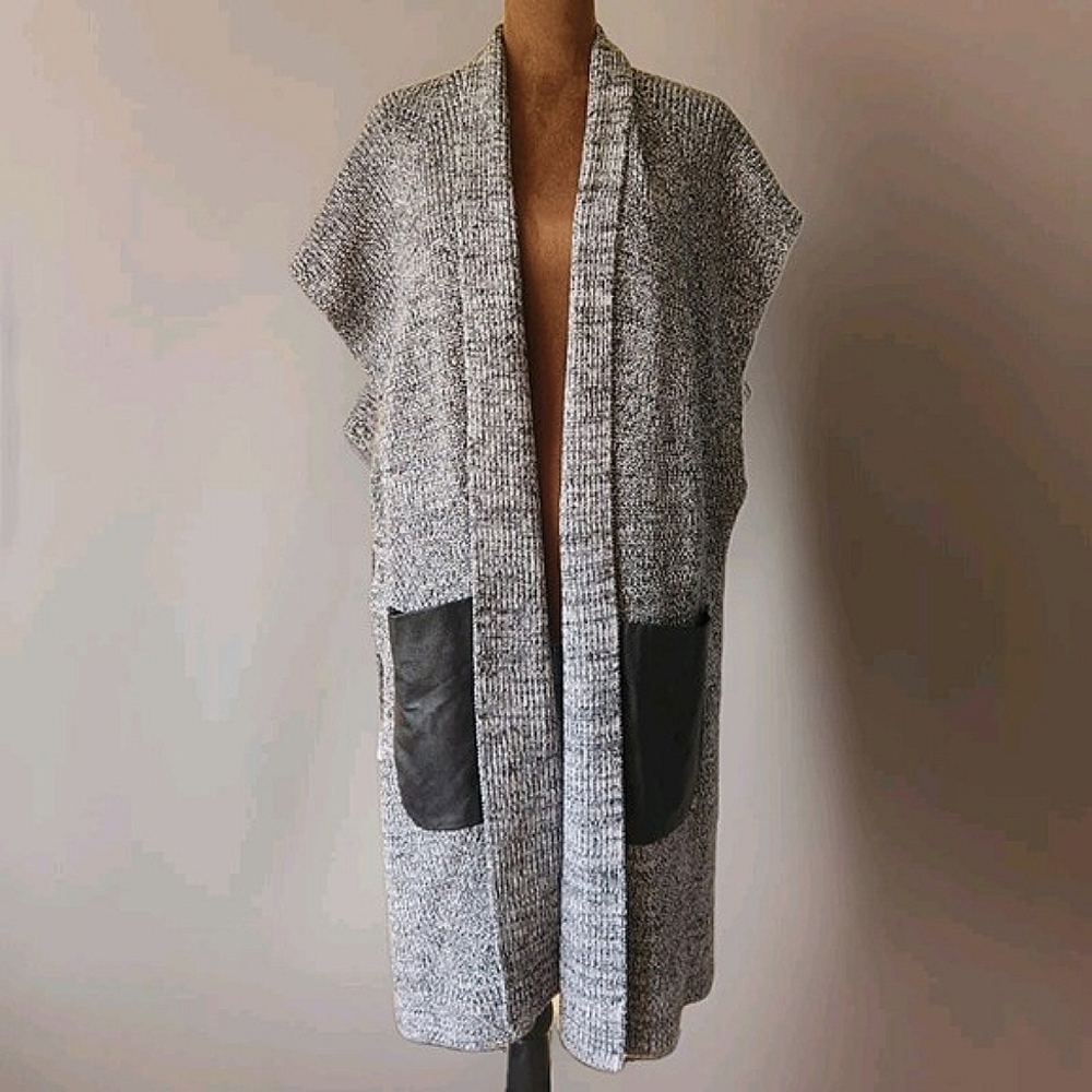 NWT Lysse Cardigan‎ Sweater OS Salt Pepper Cashmere Blend Pockets Sleeveless